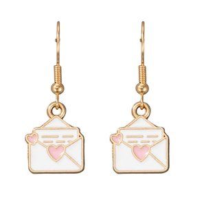 **NEW Beautiful Pink & White LOVE LETTER EARRINGS FUN Unique Special Penpal Gift